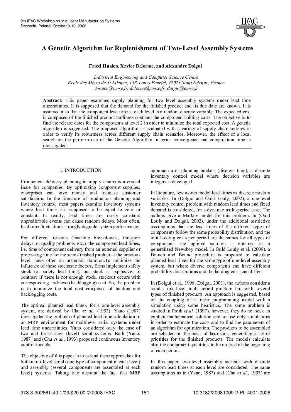 عکس صفحه اول مقاله: A Genetic Algorithm for Replenishment of Two-Level Assembly Systems A Genetic Algorithm for Replenishment of Two-Level Assembly Systems