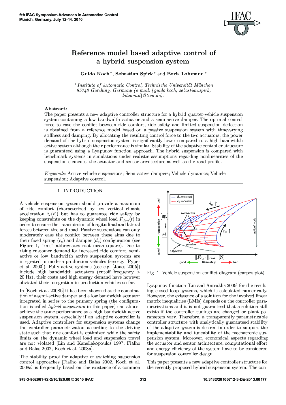 Reference model based adaptive control of a hybrid suspension system