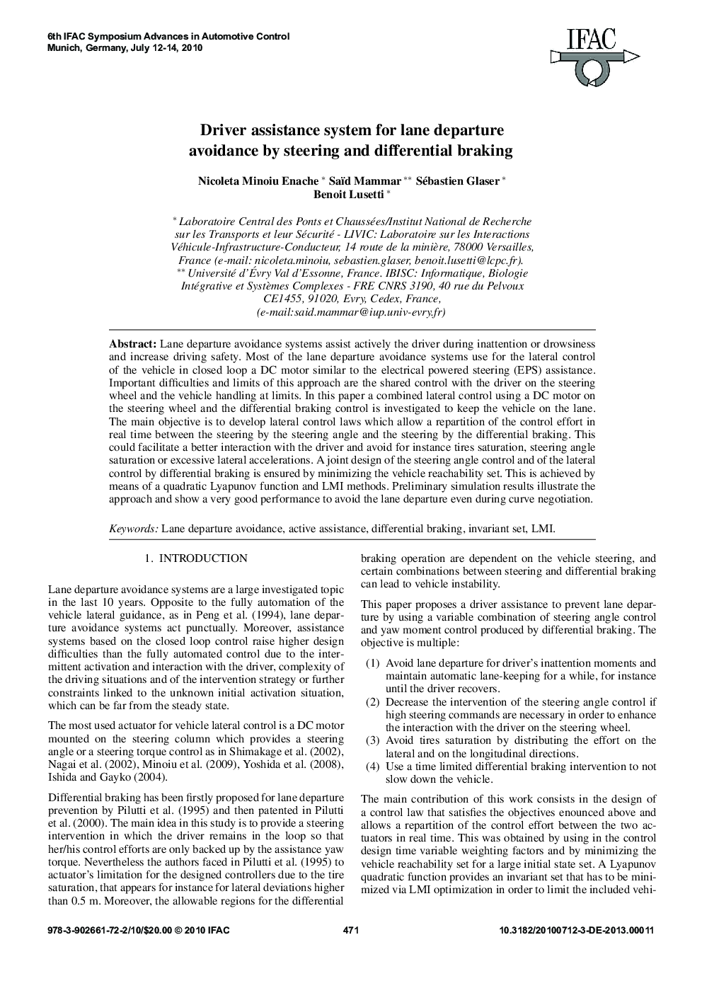 Driver assistance system for lane departure avoidance by steering and differential braking