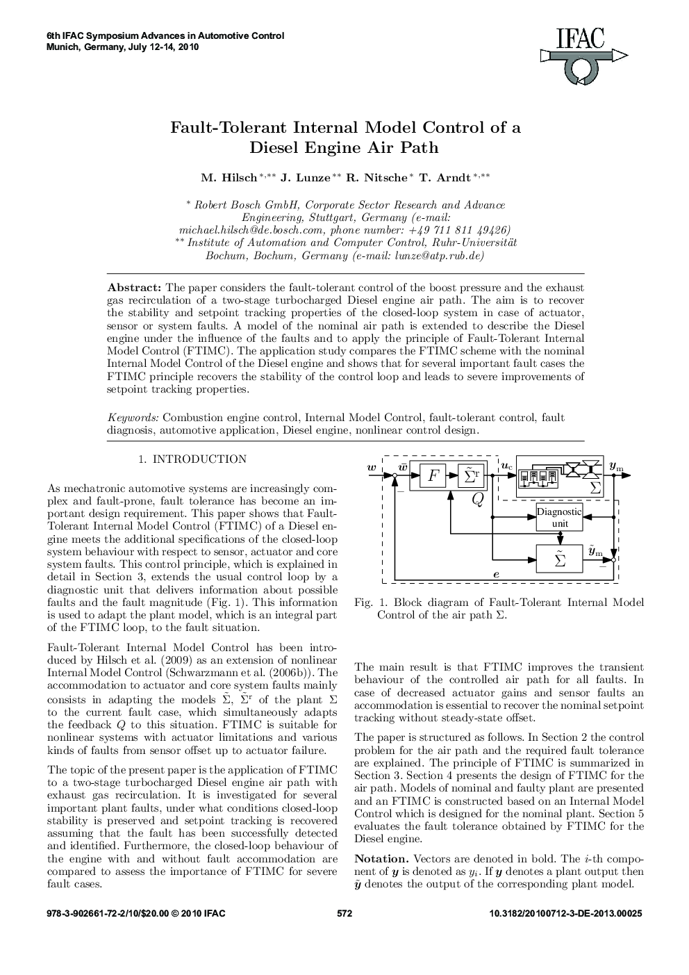 Fault-Tolerant Internal Model Control of a Diesel Engine Air Path