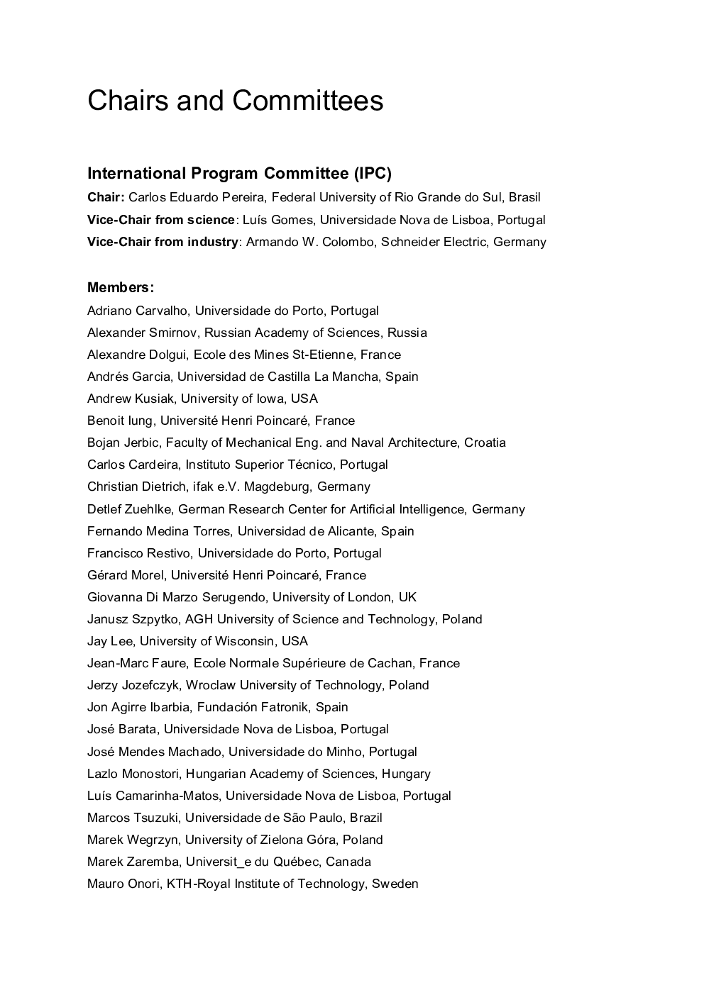 Chairs and committees