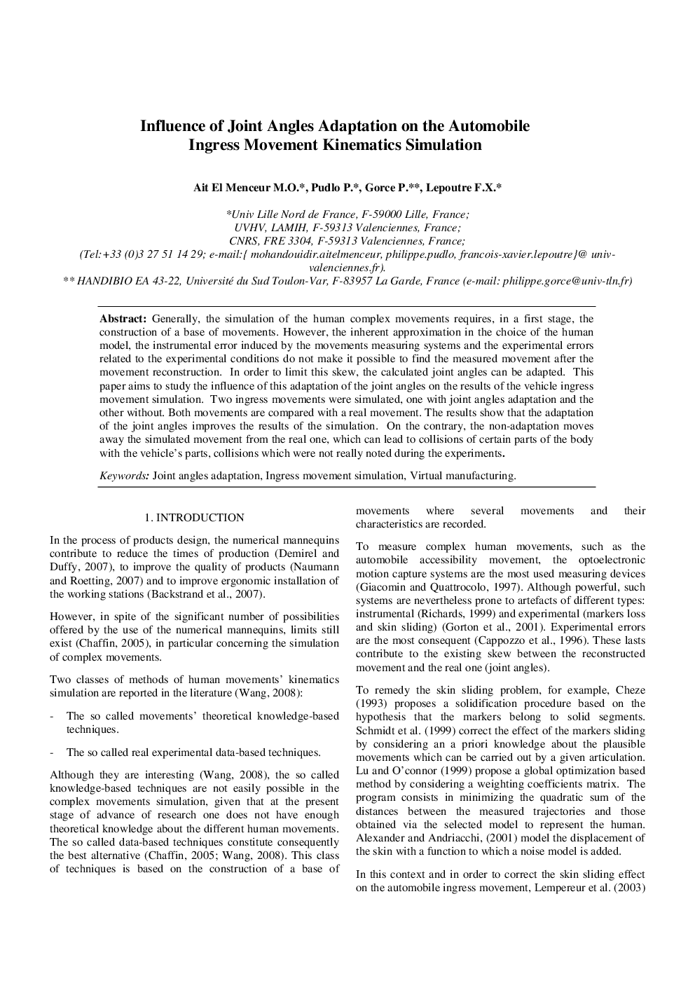 Influence of Joint Angles Adaptation on the Automobile Ingress Movement Kinematics Simulation
