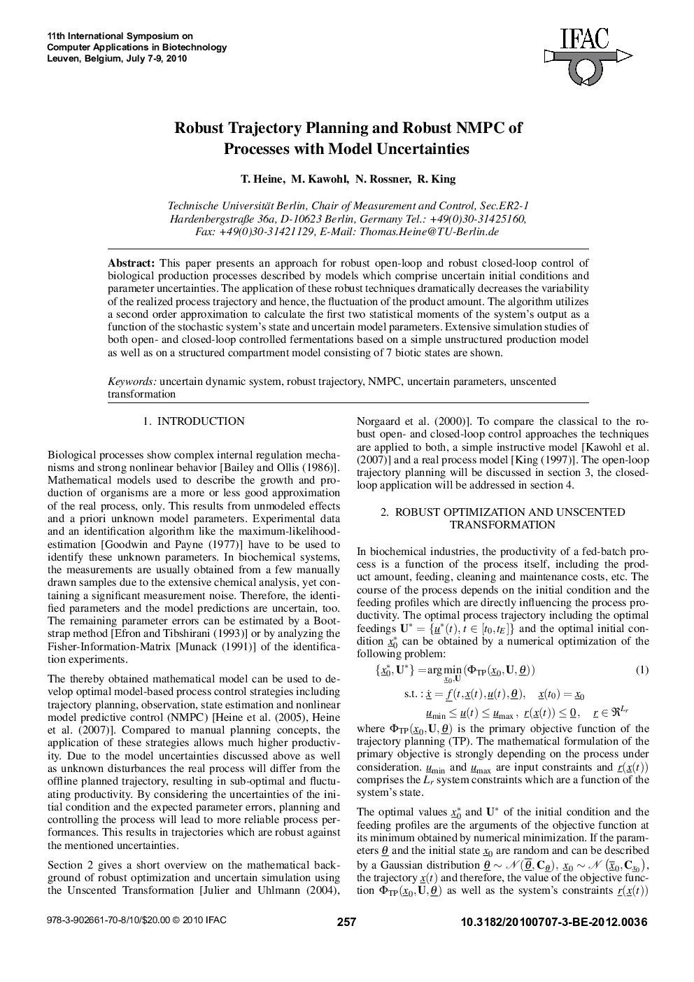 Robust Trajectory Planning and Robust NMPC of Processes with Model Uncertainties