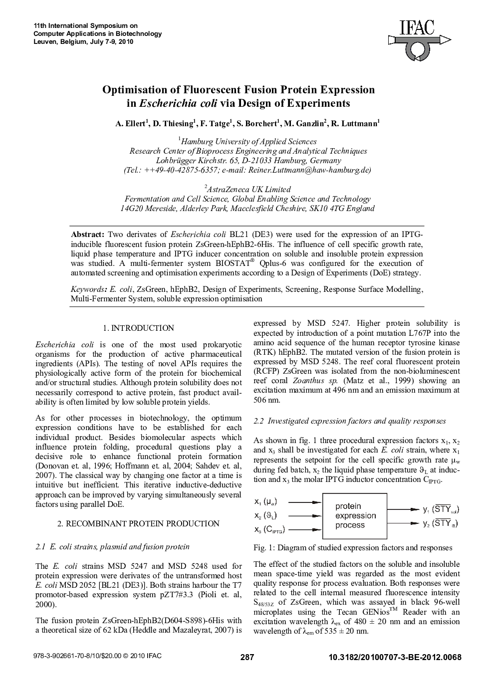 Optimisation of Fluorescent Fusion Protein Expression in Escherichia coli via Design of Experiments
