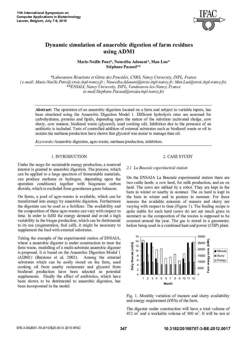 Dynamic simulation of anaerobic digestion of farm residues using ADM1