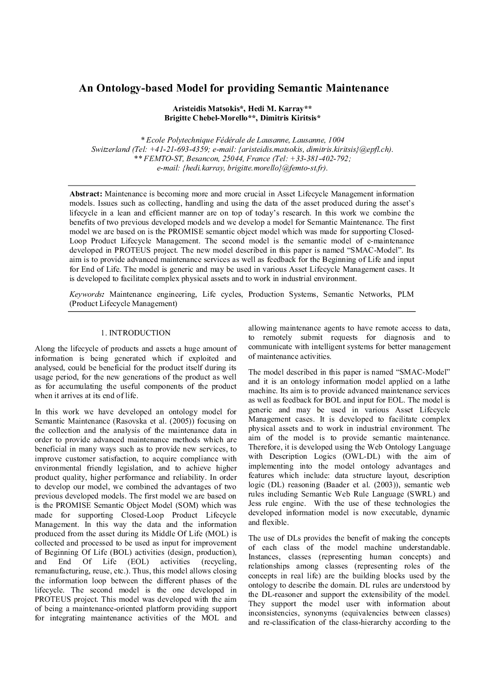 An Ontology-based Model for providing Semantic Maintenance