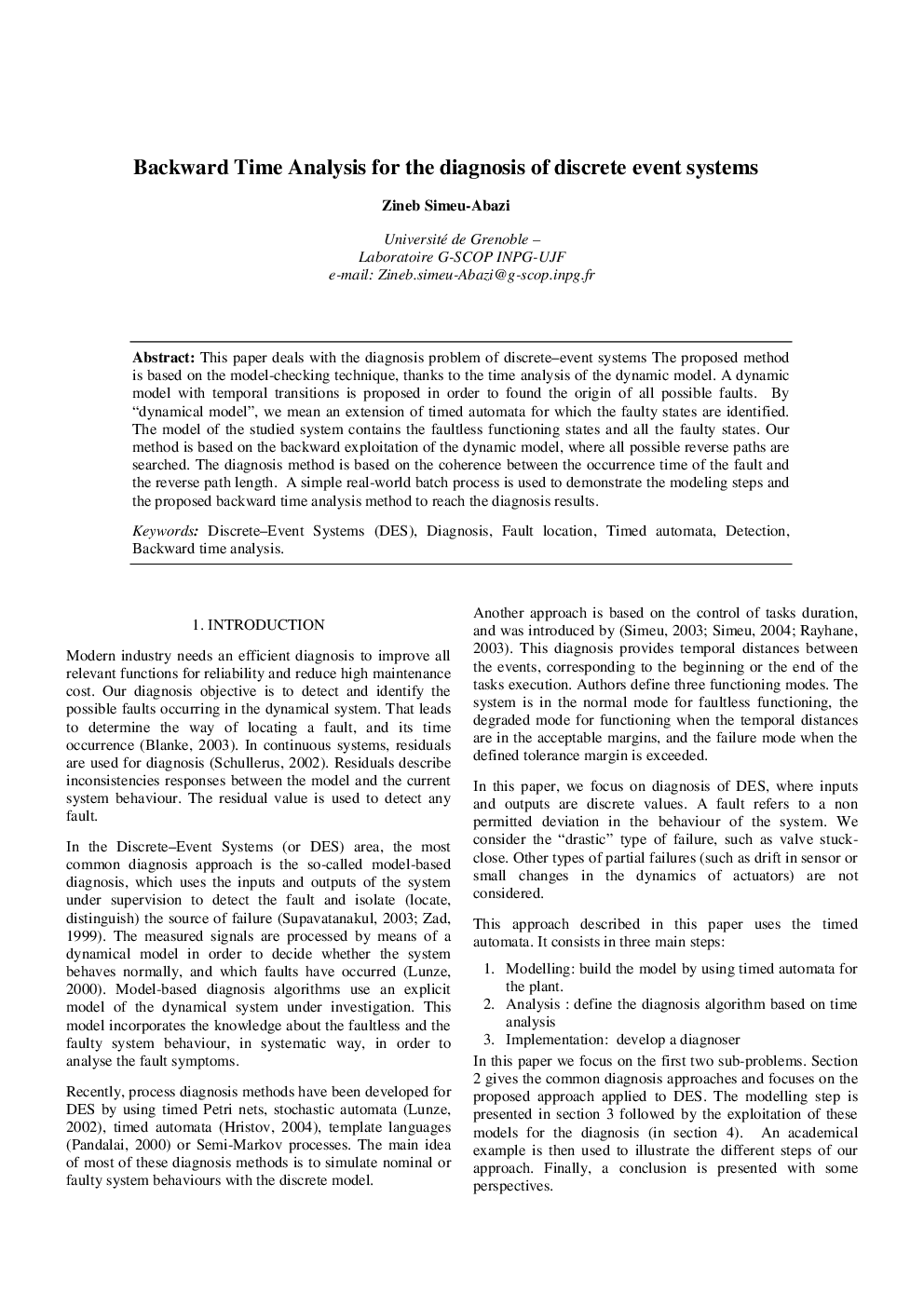 Backward Time Analysis for the diagnosis of discrete event systems