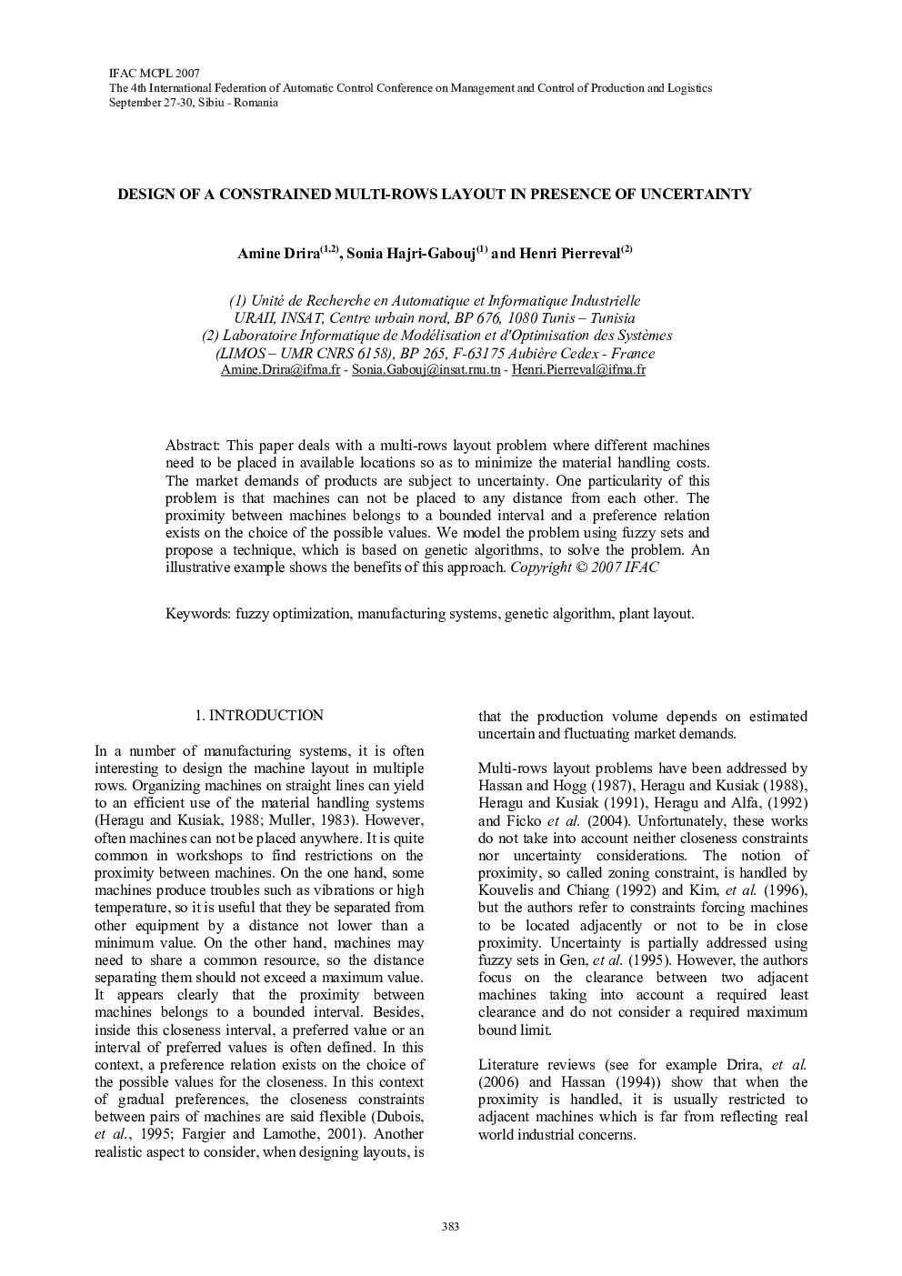 DESIGN OF A CONSTRAINED MULTI-ROWS LAYOUT IN PRESENCE OF UNCERTAINTY