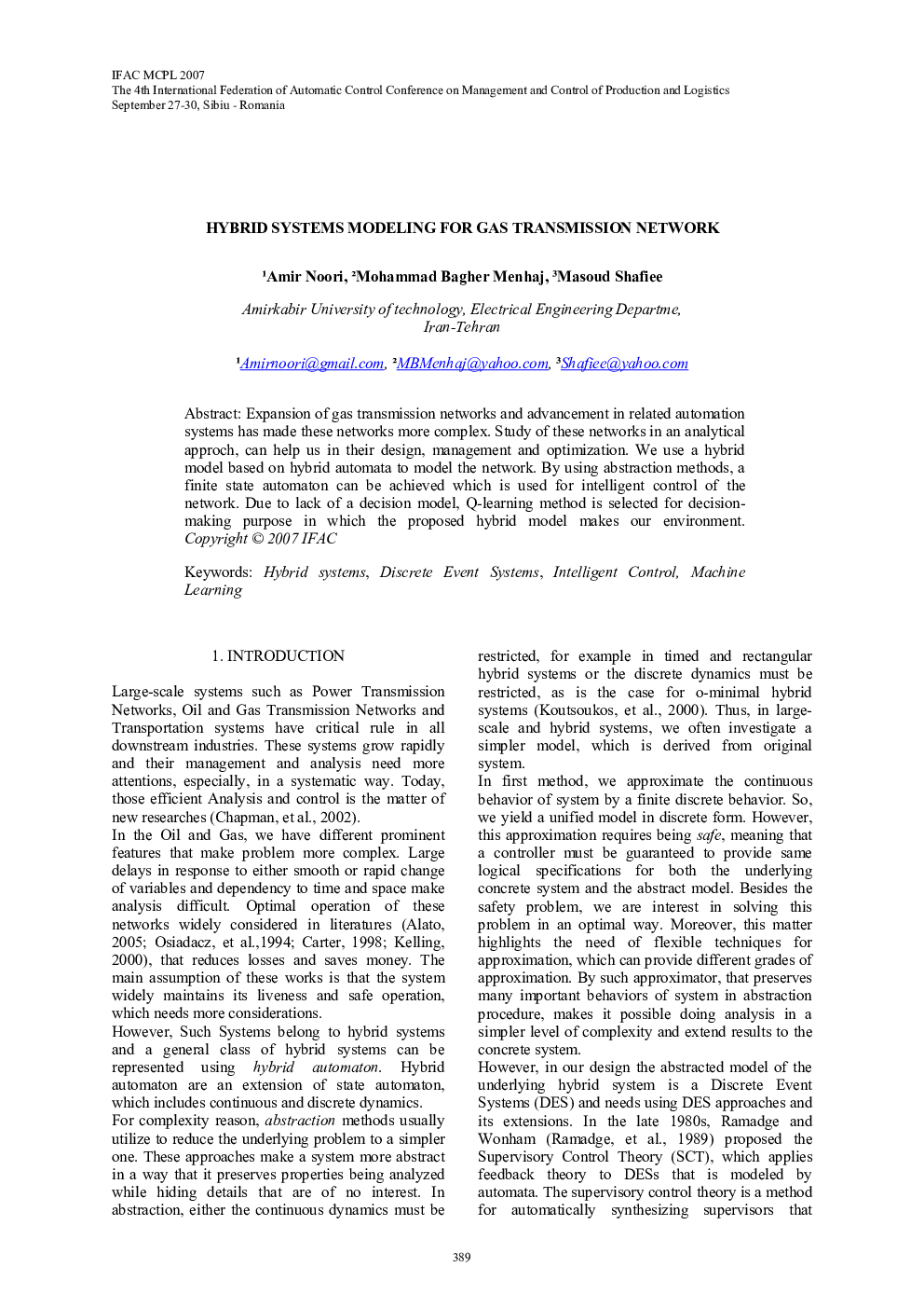 HYBRID SYSTEMS MODELING FOR GAS TRANSMISSION NETWORK