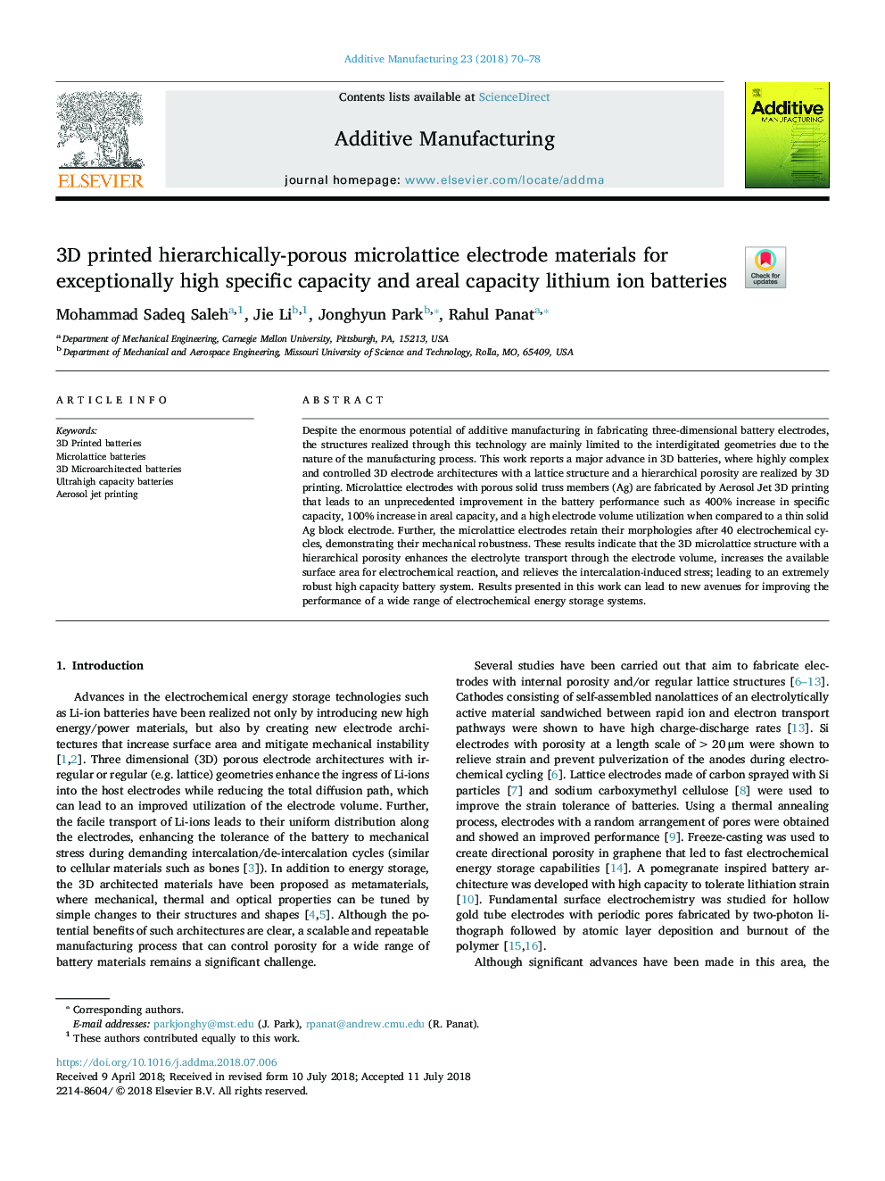 3D printed hierarchically-porous microlattice electrode materials for exceptionally high specific capacity and areal capacity lithium ion batteries