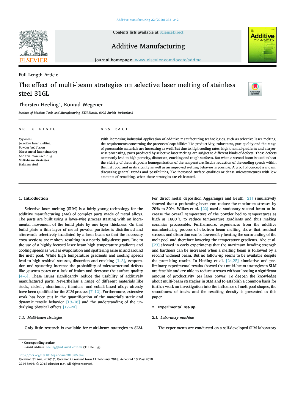 The effect of multi-beam strategies on selective laser melting of stainless steel 316L