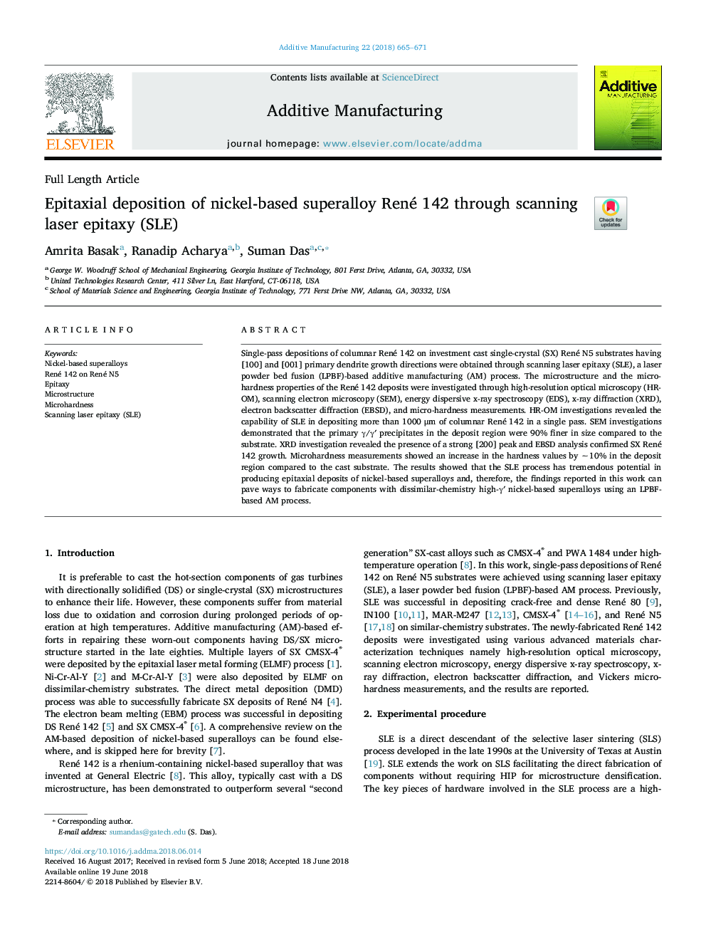 Epitaxial deposition of nickel-based superalloy René 142 through scanning laser epitaxy (SLE)