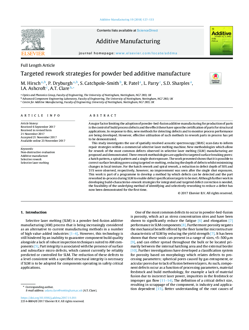 Targeted rework strategies for powder bed additive manufacture