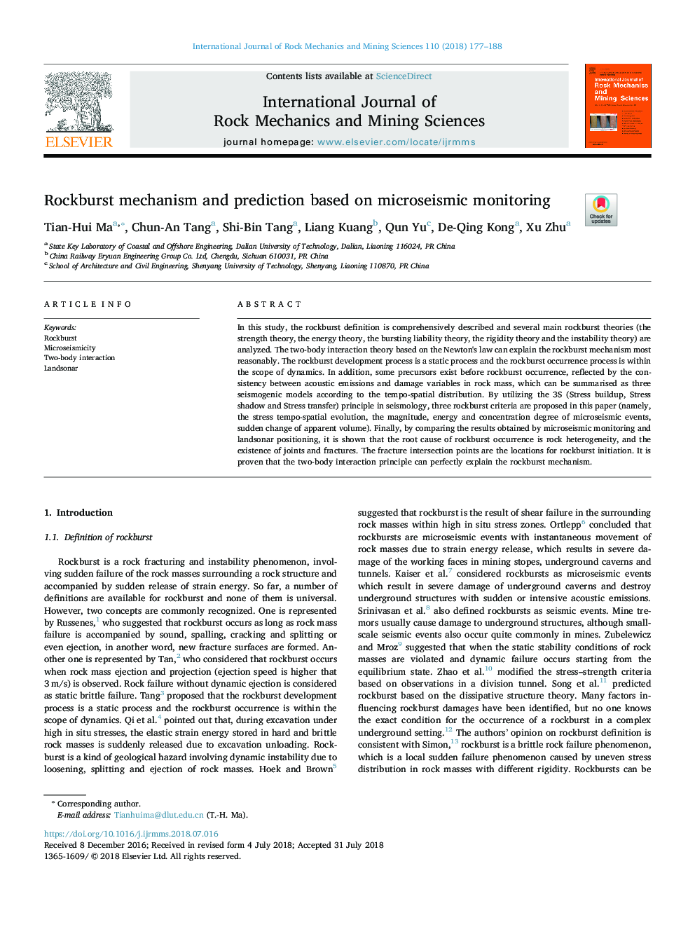 Rockburst mechanism and prediction based on microseismic monitoring