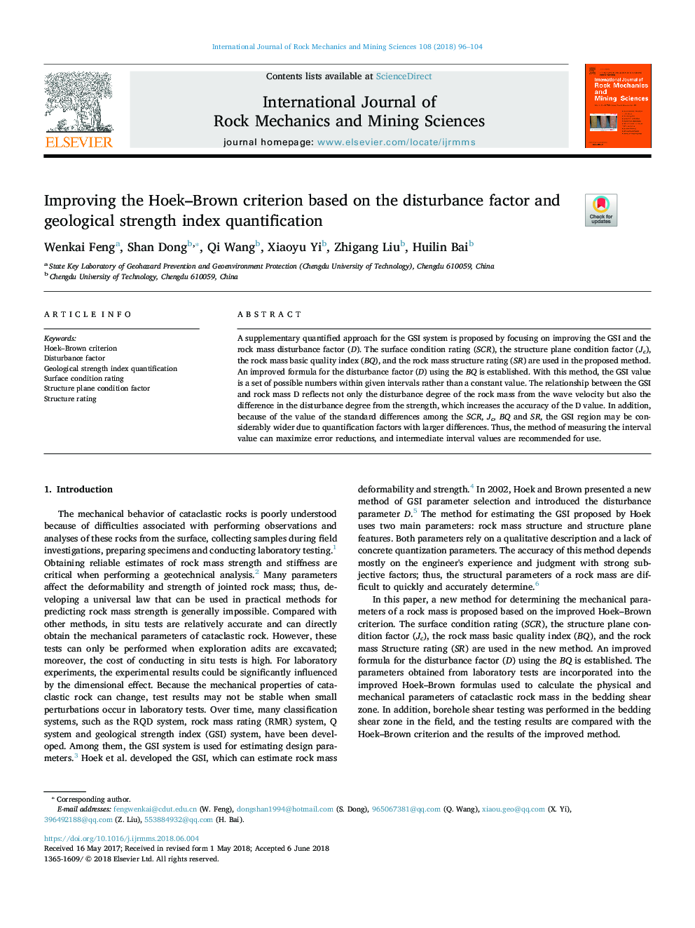 Improving the Hoek-Brown criterion based on the disturbance factor and geological strength index quantification