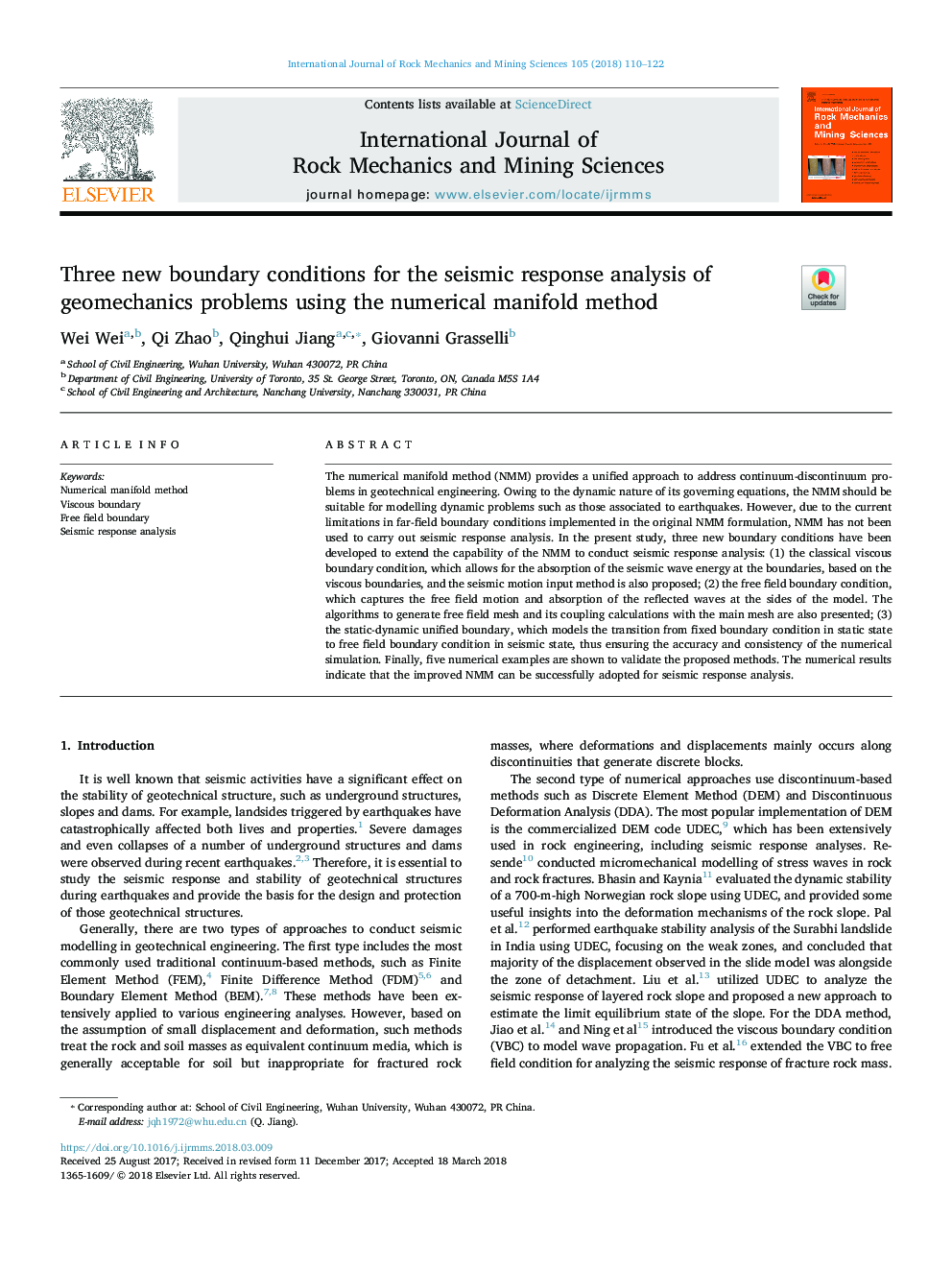 Three new boundary conditions for the seismic response analysis of geomechanics problems using the numerical manifold method