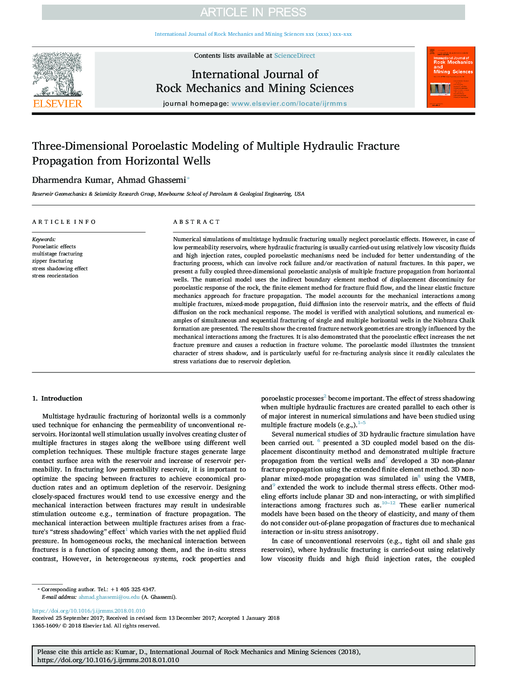 Three-Dimensional Poroelastic Modeling of Multiple Hydraulic Fracture Propagation from Horizontal Wells