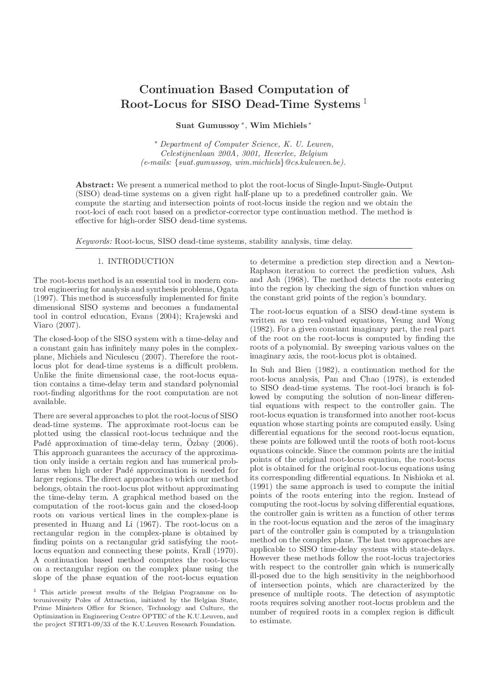 Continuation Based Computation of Root-Locus for SISO Dead-Time Systems 