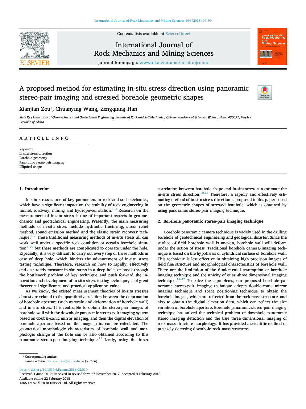 A proposed method for estimating in-situ stress direction using panoramic stereo-pair imaging and stressed borehole geometric shapes