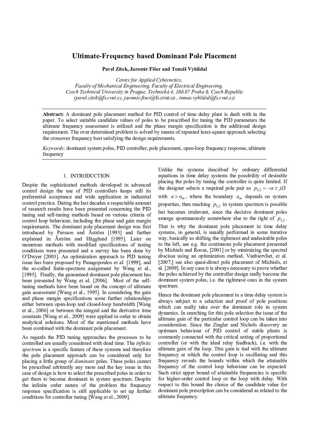 Ultimate-Frequency based Dominant Pole Placement