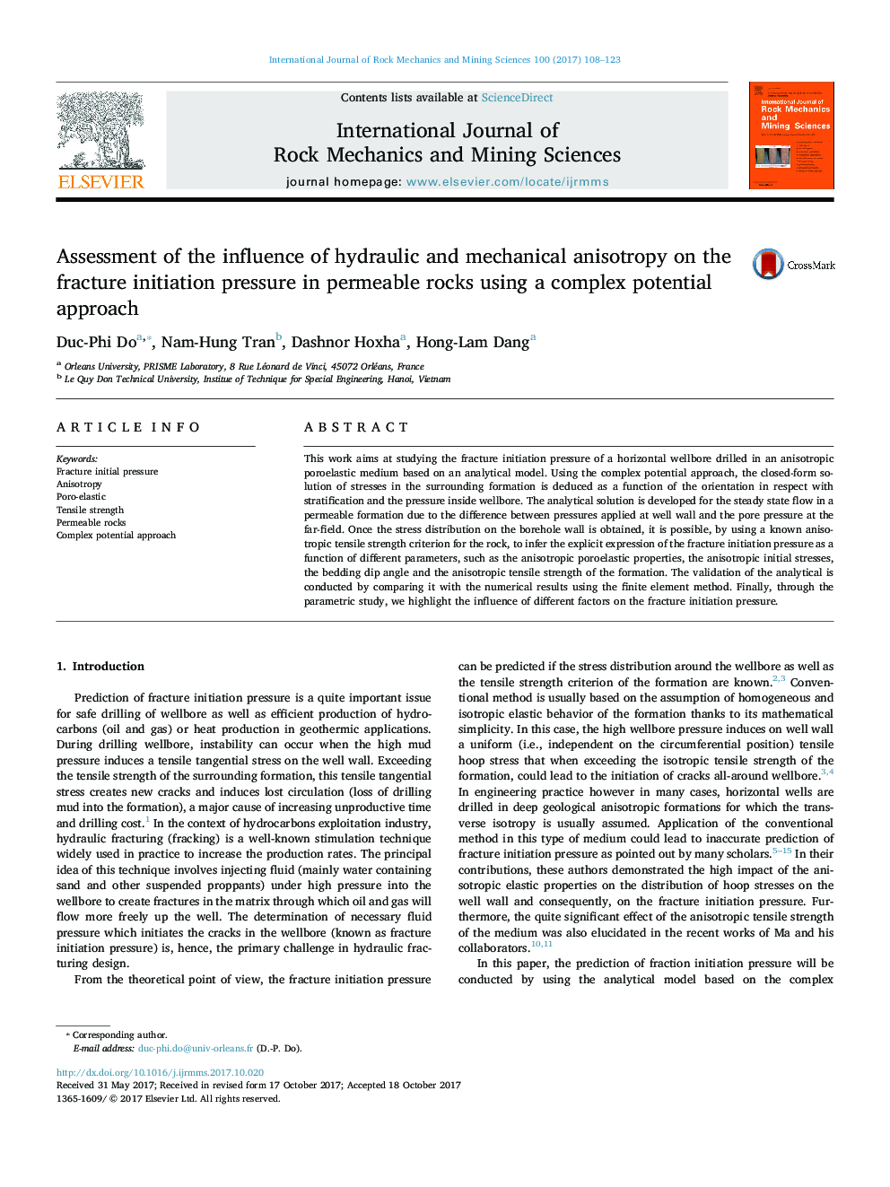 Assessment of the influence of hydraulic and mechanical anisotropy on the fracture initiation pressure in permeable rocks using a complex potential approach