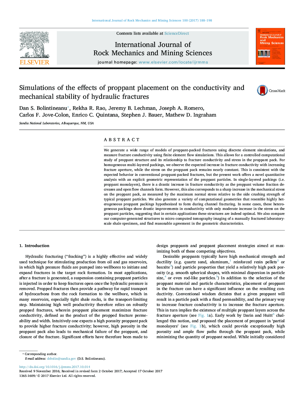 Simulations of the effects of proppant placement on the conductivity and mechanical stability of hydraulic fractures