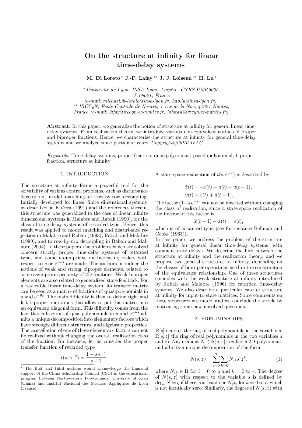 On the structure at infinity for linear time-delay systems 