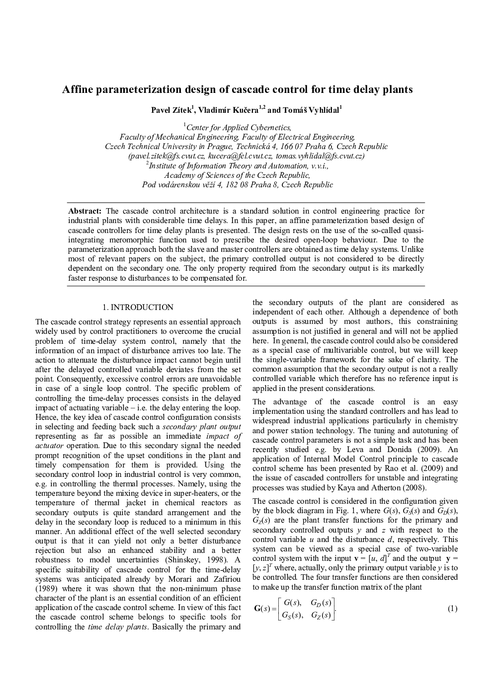 Affine parameterization design of cascade control for time delay plants