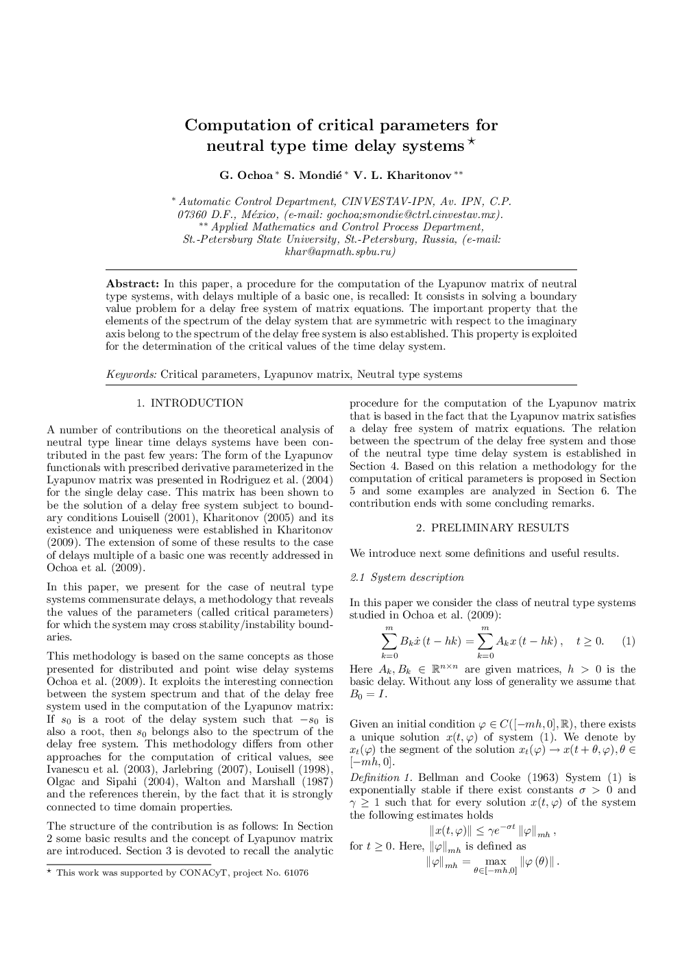 Computation of critical parameters for neutral type time delay systems 