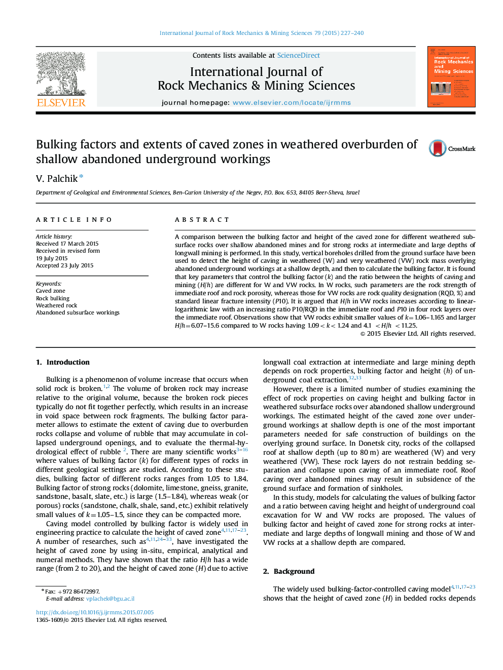 Bulking factors and extents of caved zones in weathered overburden of shallow abandoned underground workings