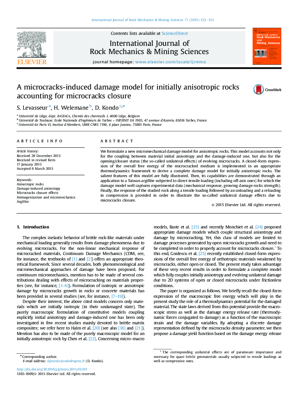 A microcracks-induced damage model for initially anisotropic rocks accounting for microcracks closure