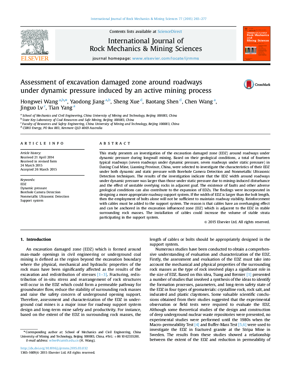 Assessment of excavation damaged zone around roadways under dynamic pressure induced by an active mining process