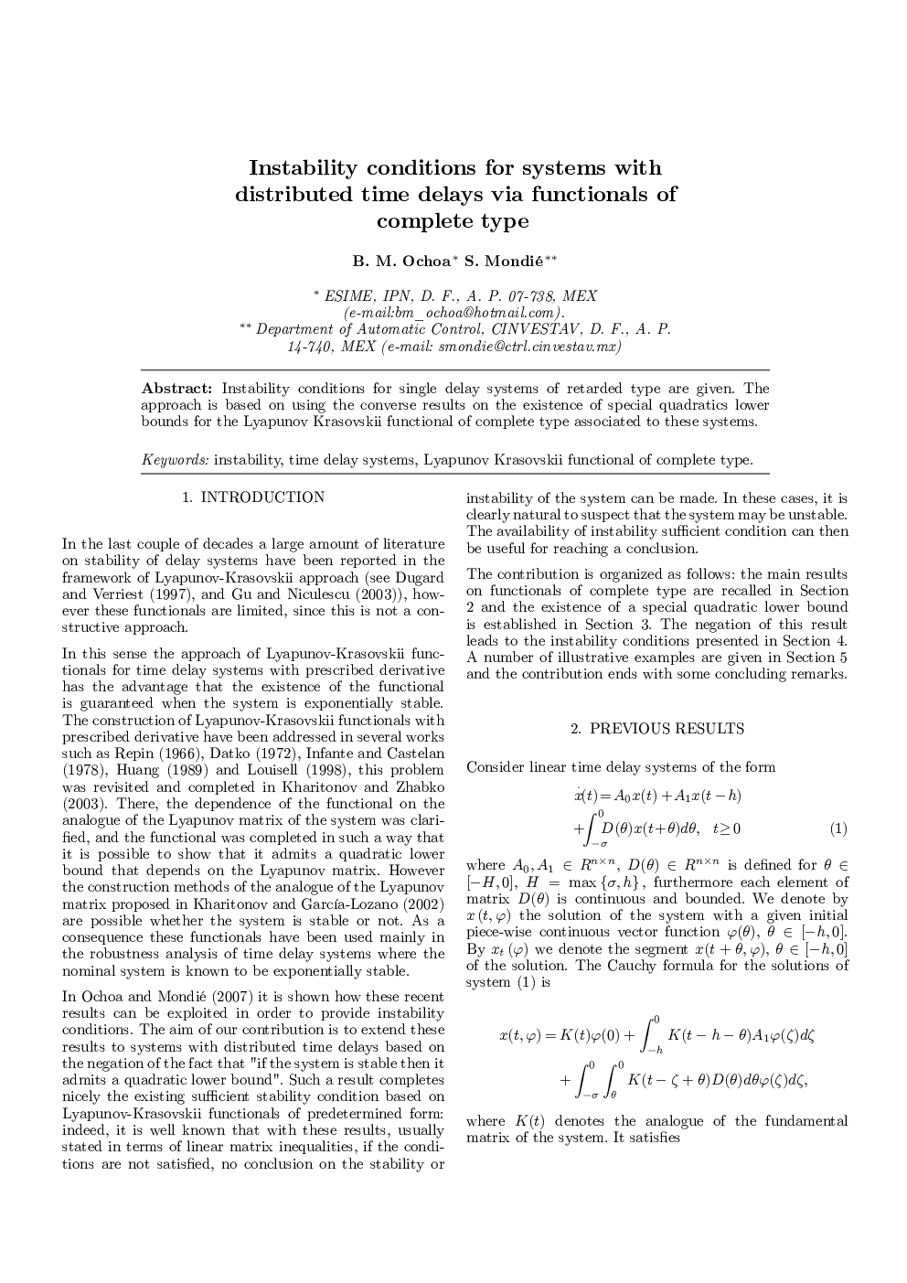 Instability conditions for systems with distributed time delays via functionals of complete type