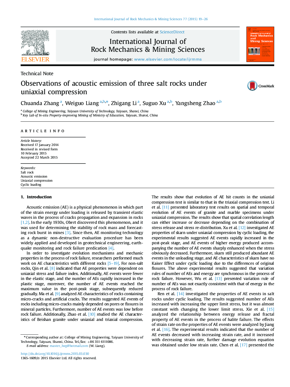 Observations of acoustic emission of three salt rocks under uniaxial compression