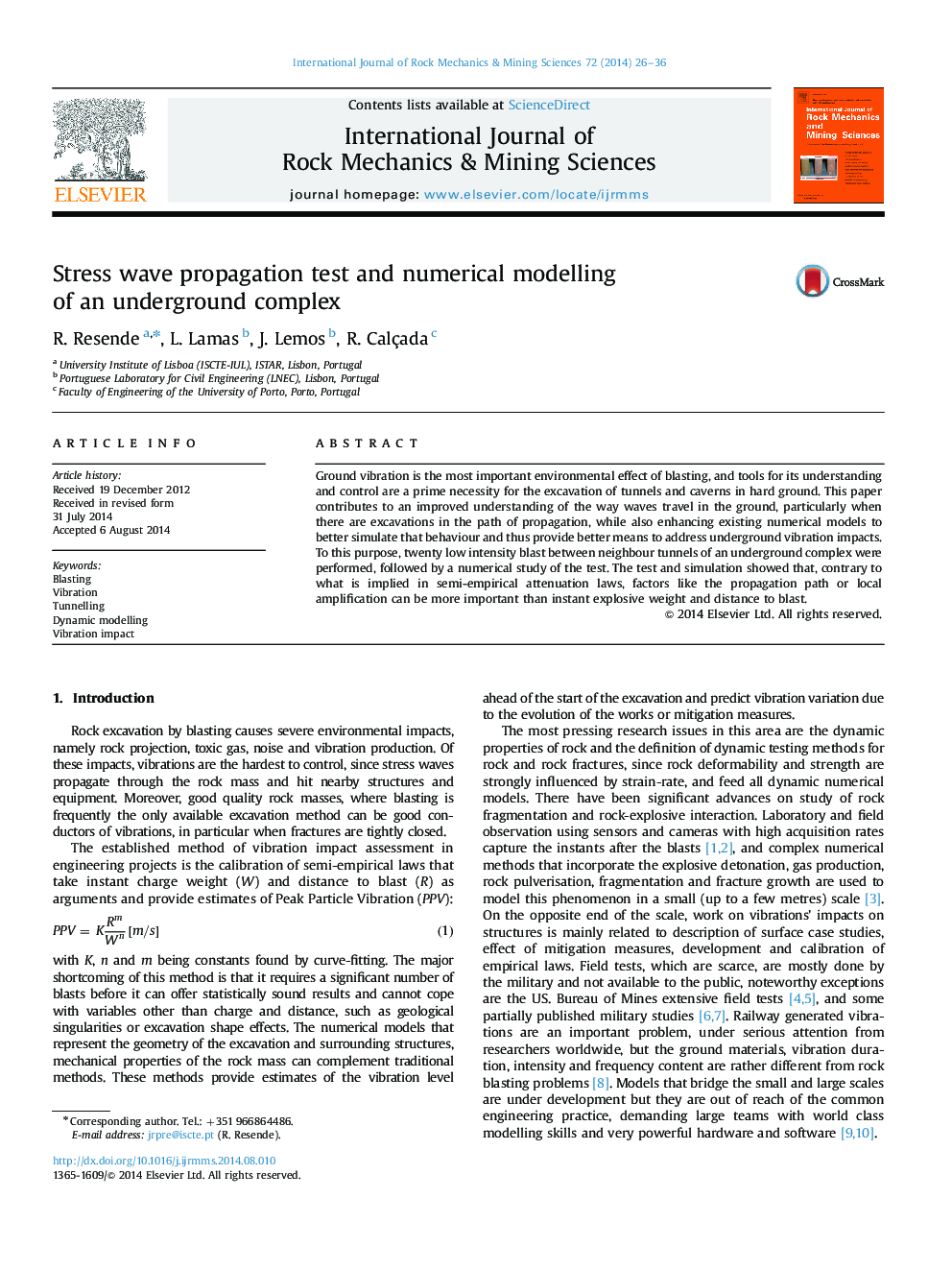 Stress wave propagation test and numerical modelling of an underground complex