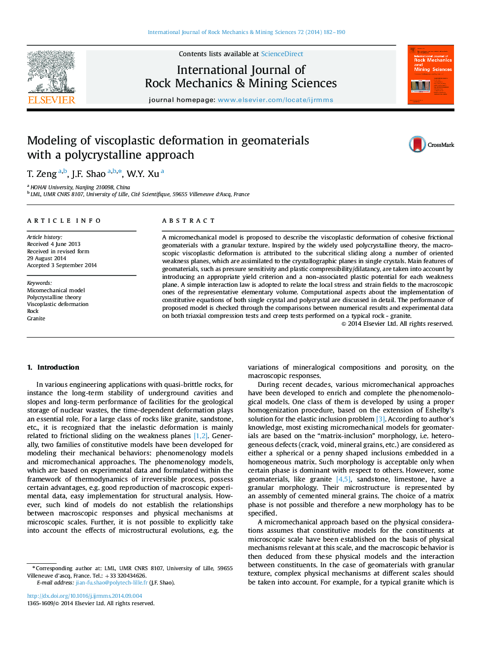 Modeling of viscoplastic deformation in geomaterials with a polycrystalline approach