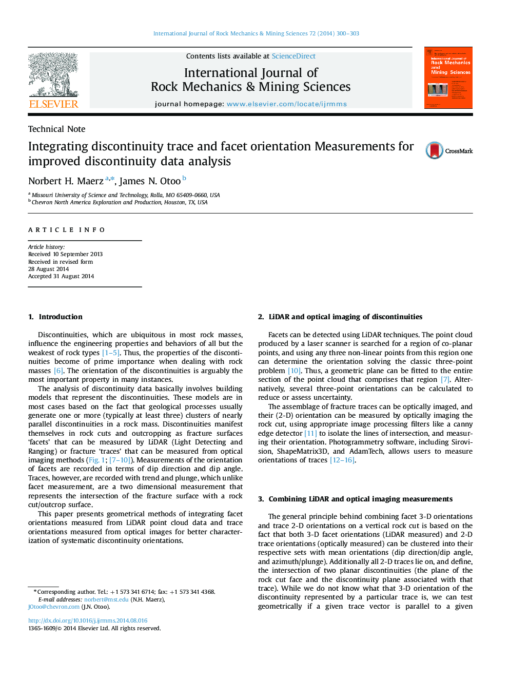 Integrating discontinuity trace and facet orientation Measurements for improved discontinuity data analysis