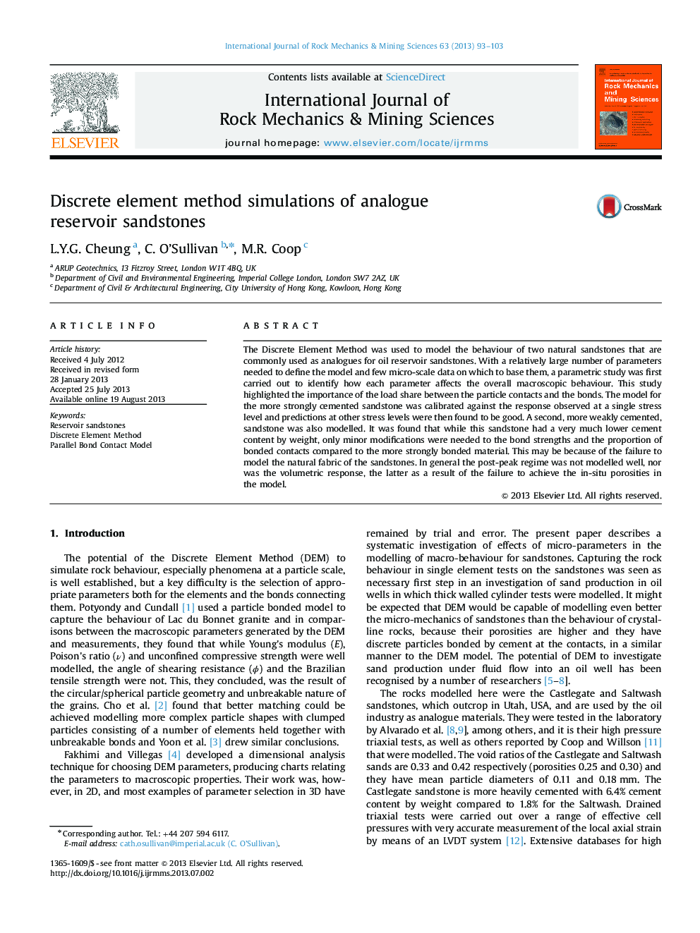 Discrete element method simulations of analogue reservoir sandstones