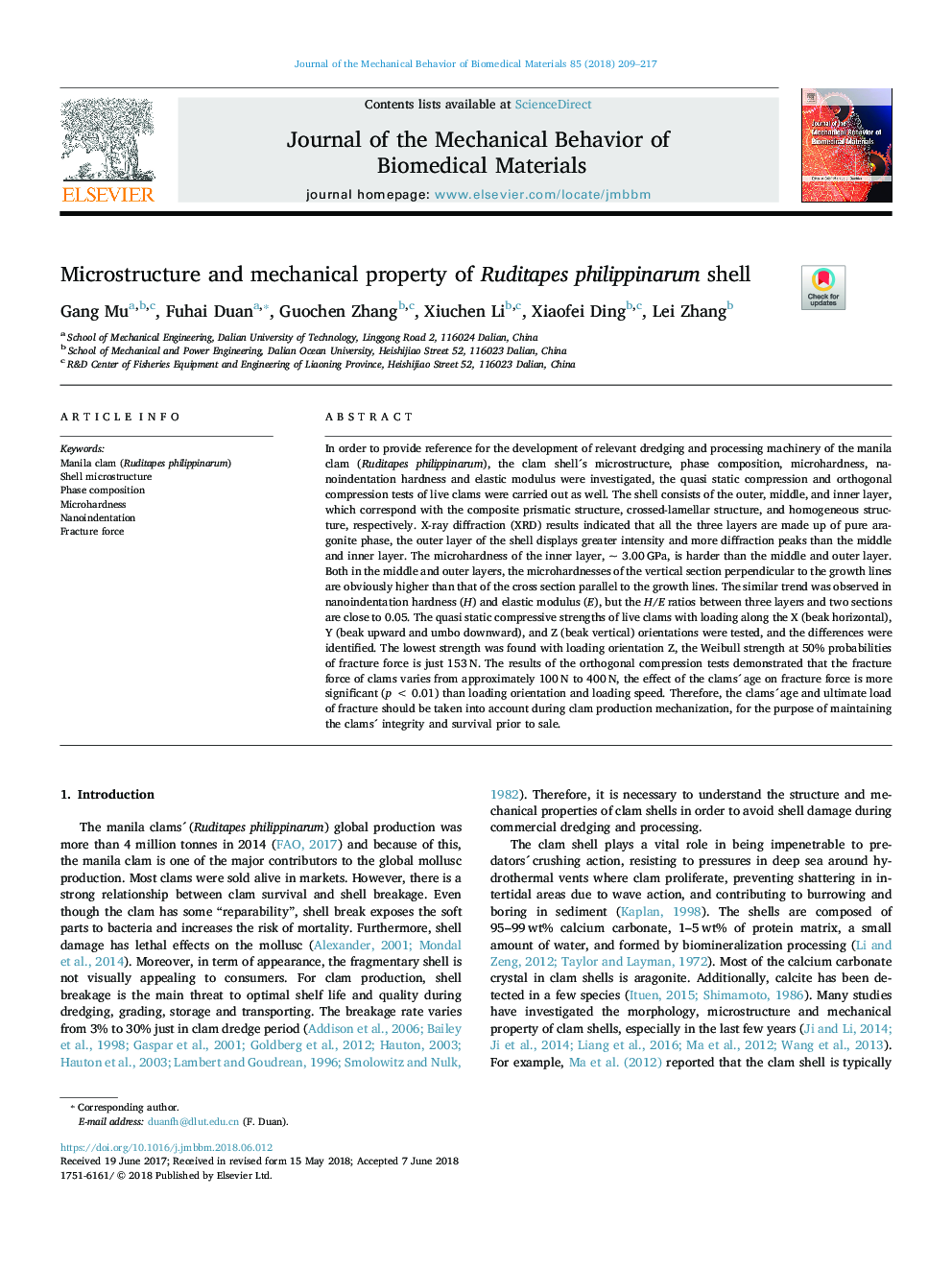 Microstructure and mechanical property of Ruditapes philippinarum shell