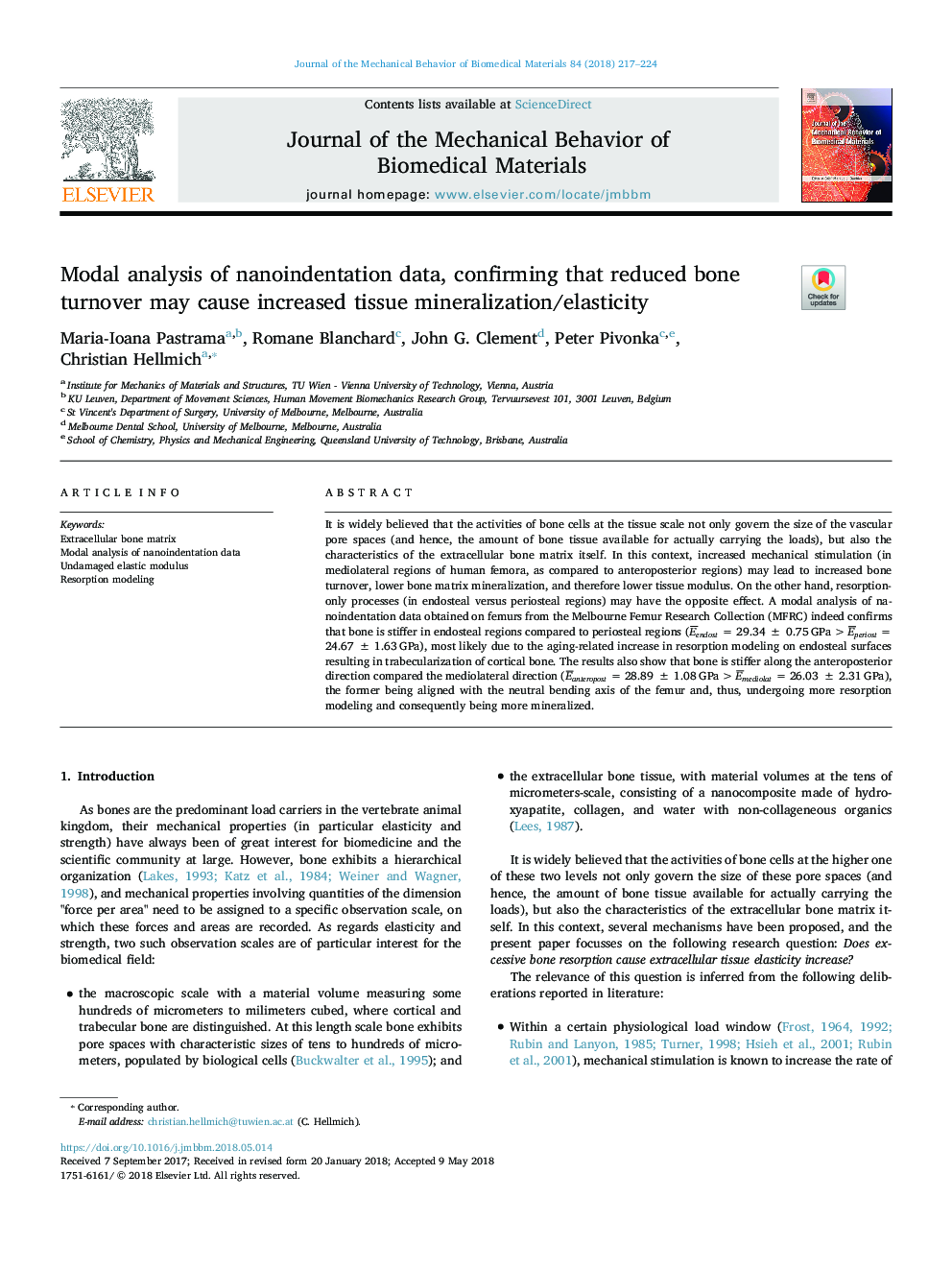 Modal analysis of nanoindentation data, confirming that reduced bone turnover may cause increased tissue mineralization/elasticity