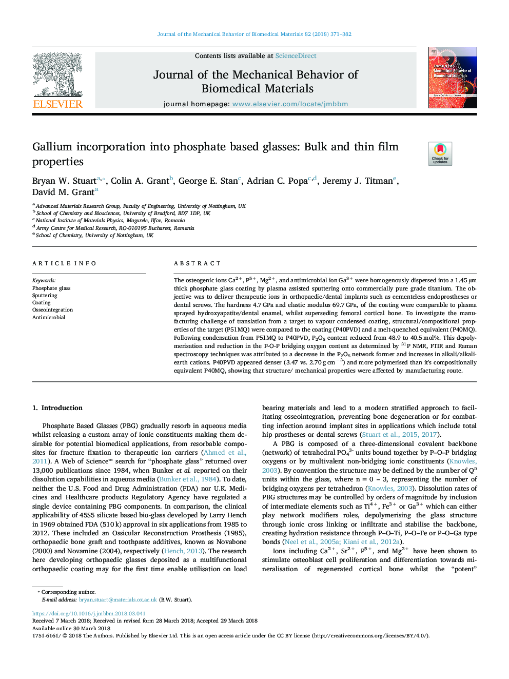 Gallium incorporation into phosphate based glasses: Bulk and thin film properties