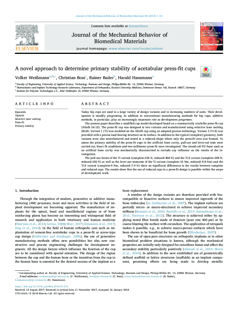 A novel approach to determine primary stability of acetabular press-fit cups