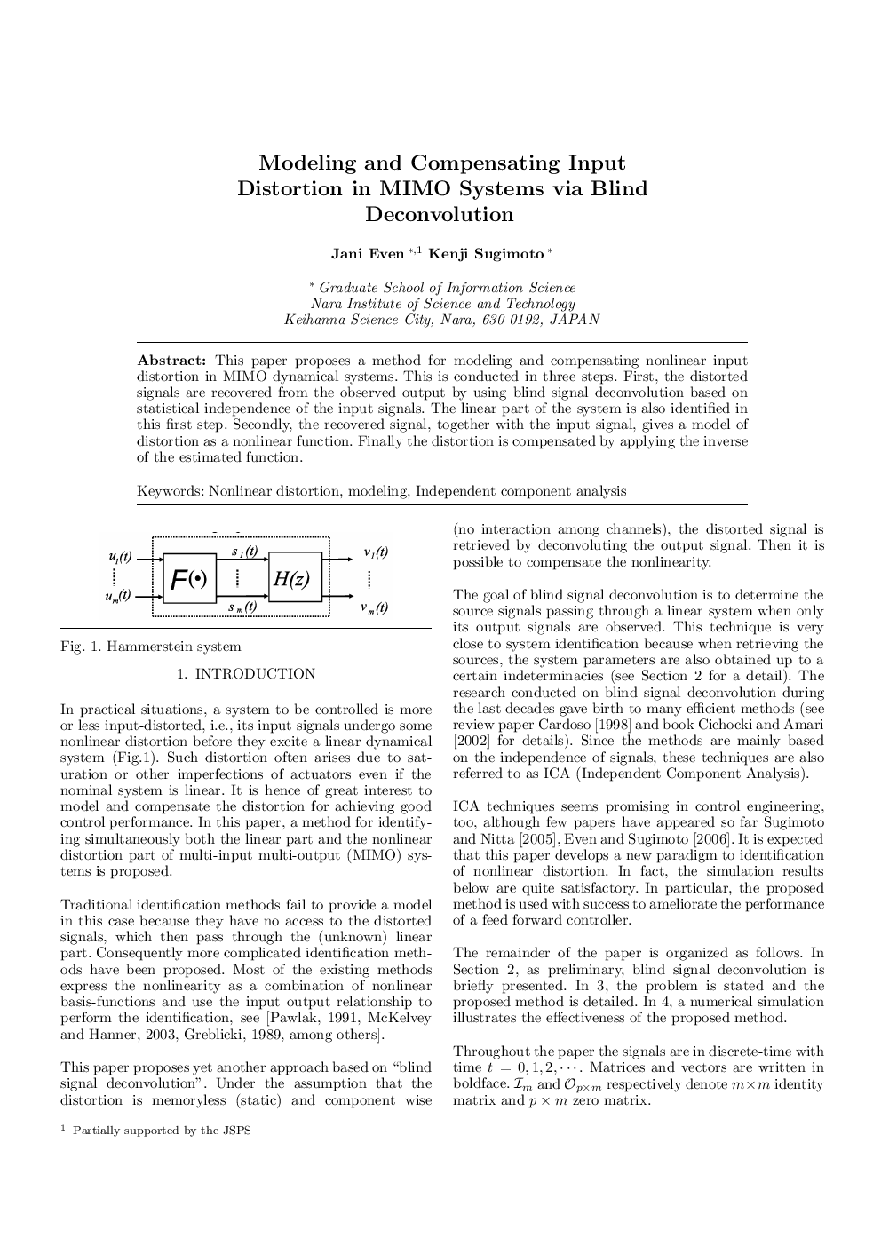 Modeling and Compensating Input Distortion in MIMO Systems via Blind Deconvolution