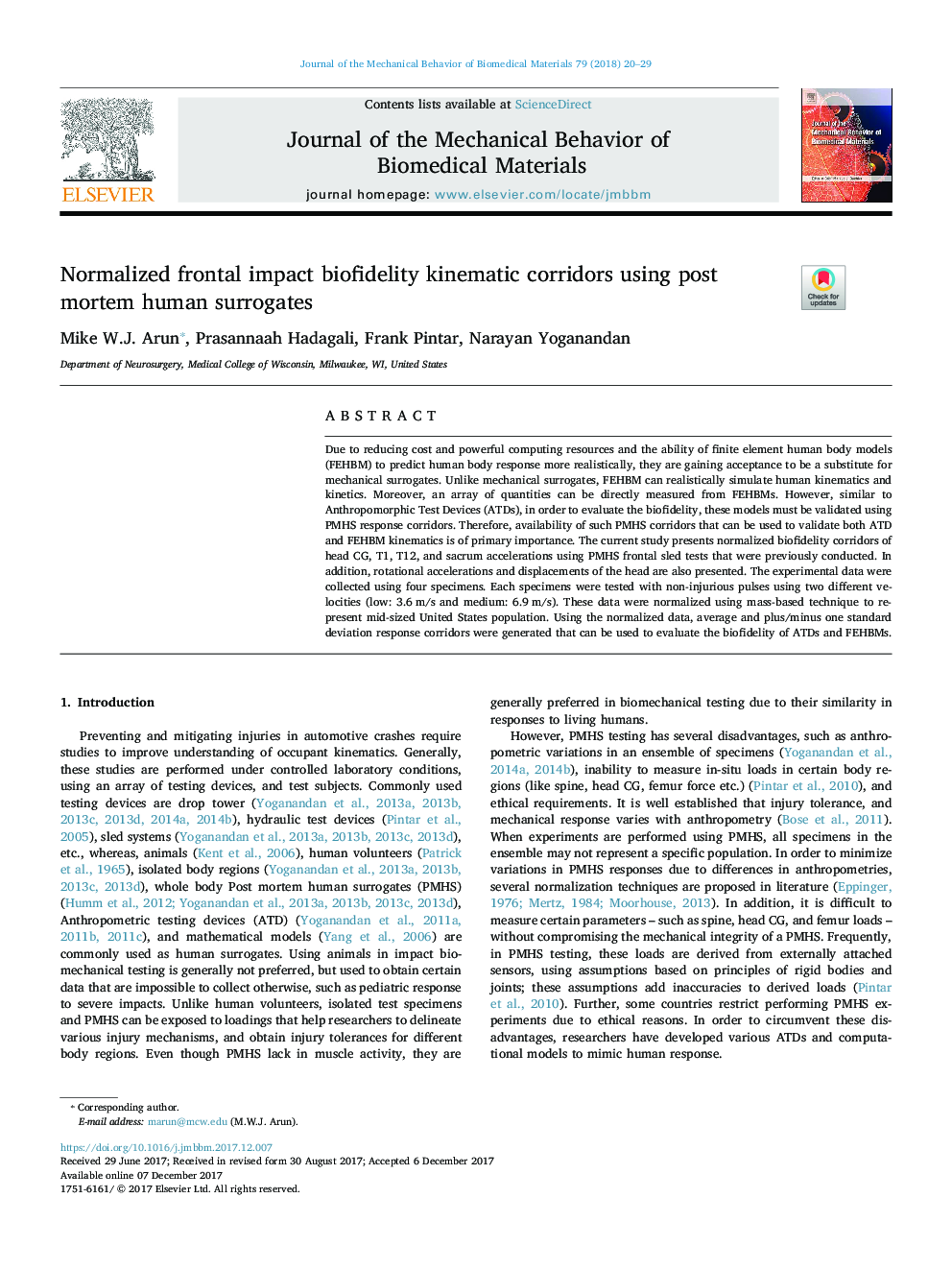 Normalized frontal impact biofidelity kinematic corridors using post mortem human surrogates