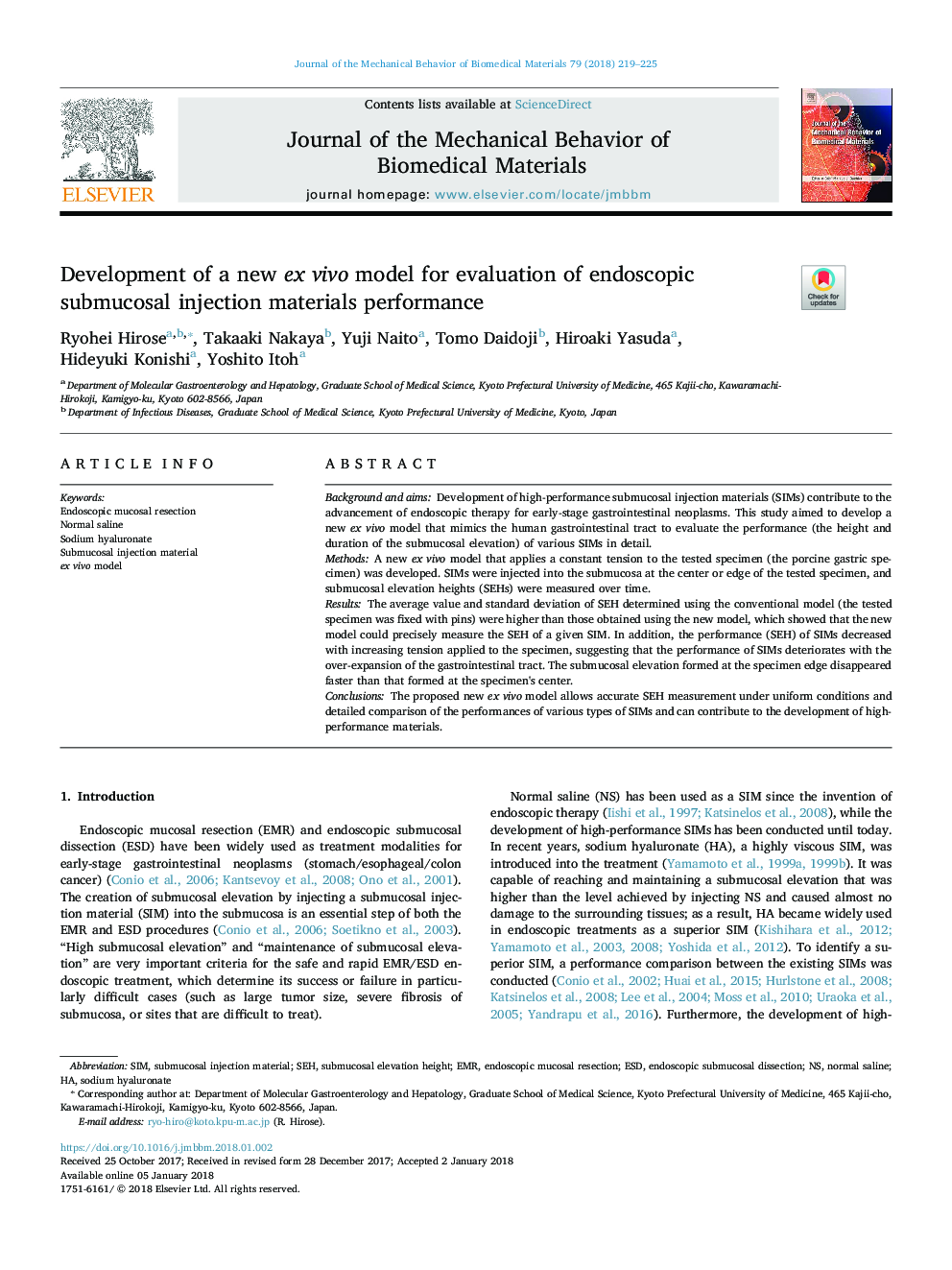 Development of a new ex vivo model for evaluation of endoscopic submucosal injection materials performance