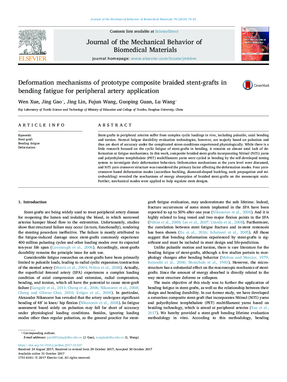 Deformation mechanisms of prototype composite braided stent-grafts in bending fatigue for peripheral artery application