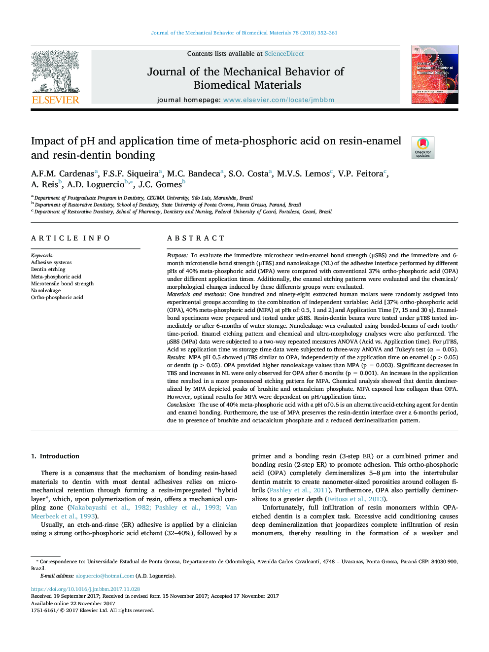 Impact of pH and application time of meta-phosphoric acid on resin-enamel and resin-dentin bonding