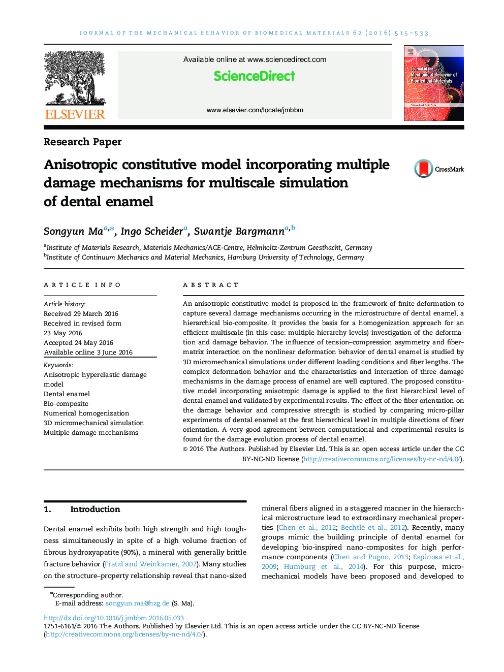 Anisotropic constitutive model incorporating multiple damage mechanisms for multiscale simulation of dental enamel