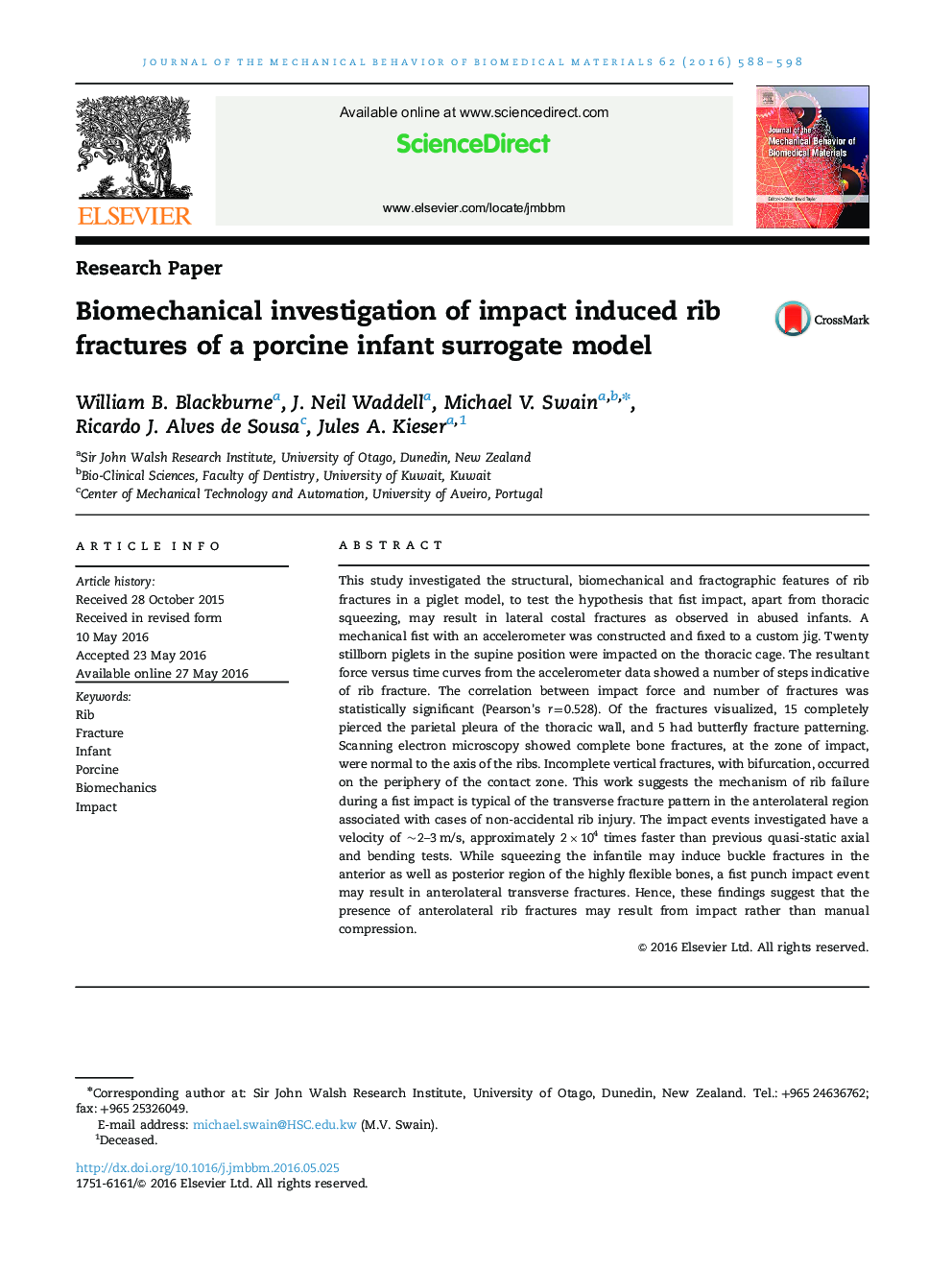 Biomechanical investigation of impact induced rib fractures of a porcine infant surrogate model