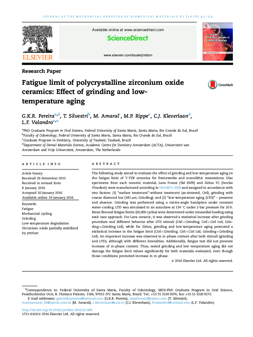 Fatigue limit of polycrystalline zirconium oxide ceramics: Effect of grinding and low-temperature aging